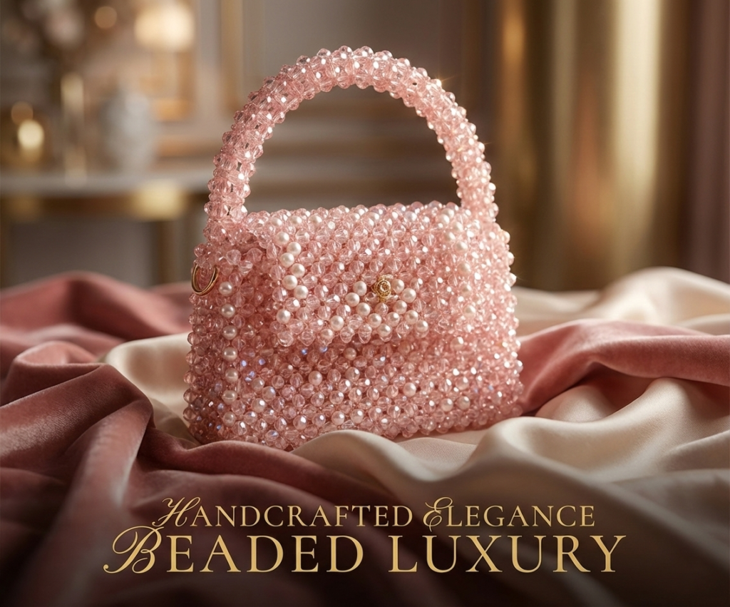 Blush Pearl – Handmade Pink Crystal Beaded Bag